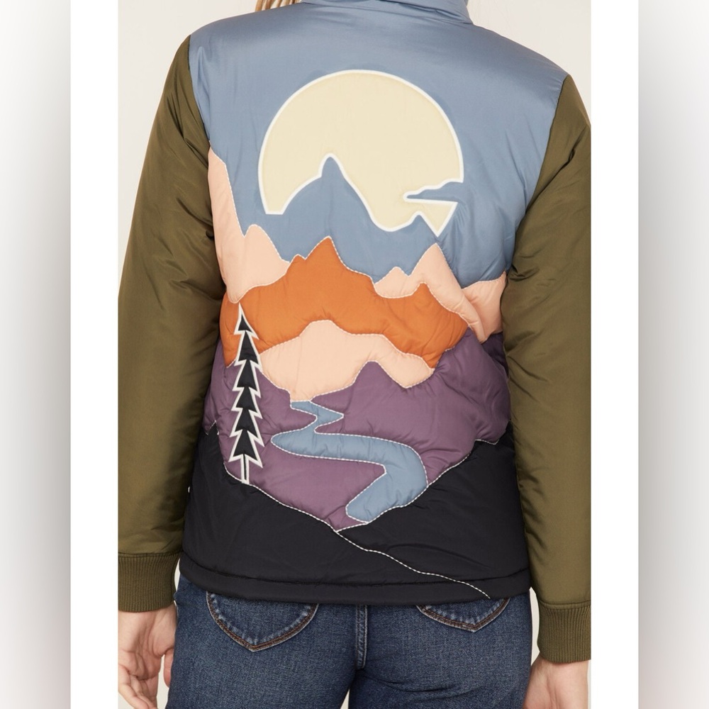 Cleo + Wolf Women's Rising Sun Color Block Puffer Jacket Mountain Boho Size XL - Picture 8 of 8